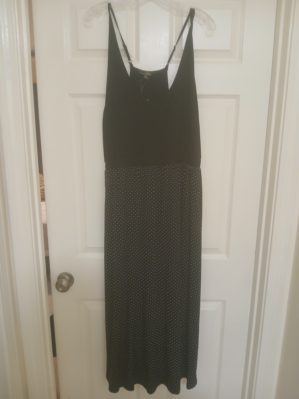 Suzanne Betro Black Maxi Dress with White Polka Dot Skirt